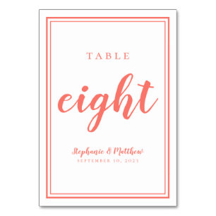 Simple Weddings Table Number Eight Coral & White