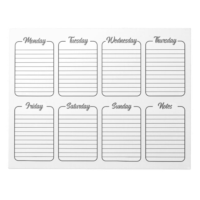 Simple Weekly Planner White Tear Away Calendar Notepad (Front)