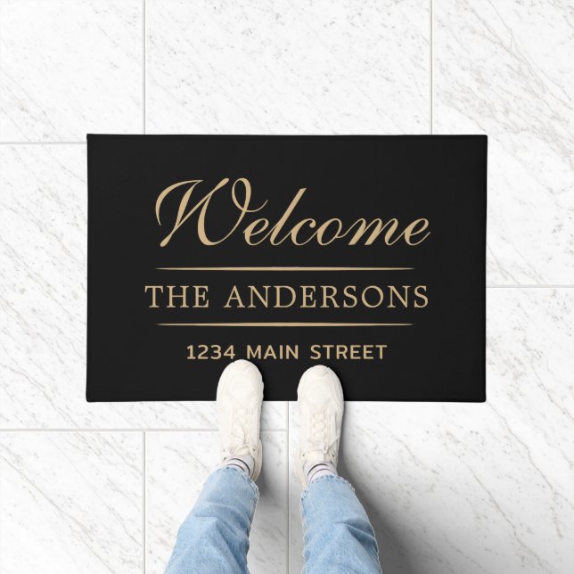 Simple Welcome Black and Tan Personalised Family Doormat (Indoor)