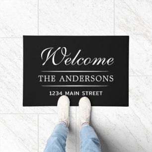 Simple Welcome Black and White Personalised Family Doormat