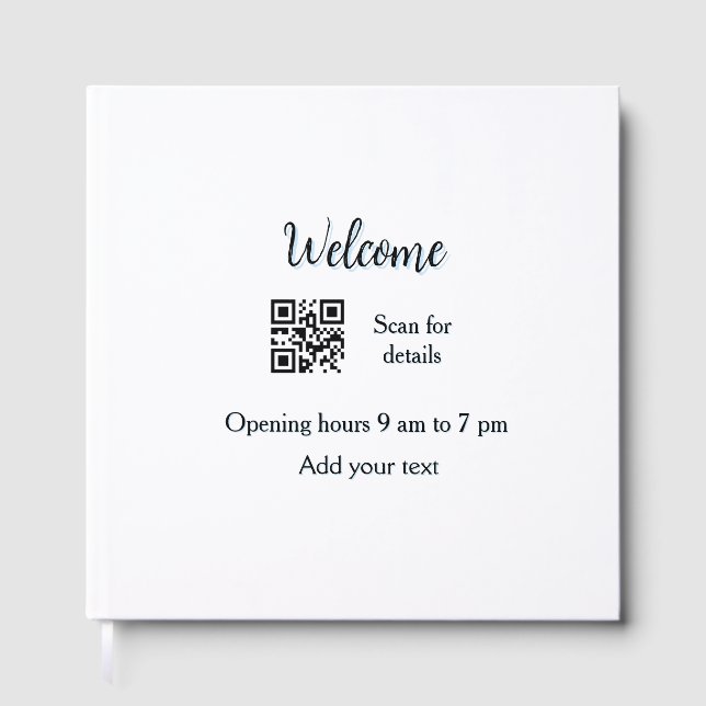 Simple welcome opening welcome barcode QR add name Guest Book (Front)