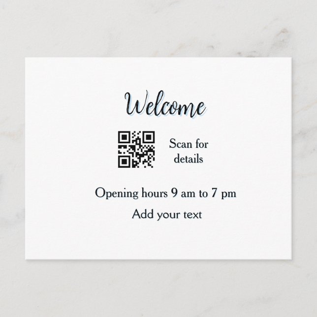 Simple welcome opening welcome barcode QR add name Postcard (Front)