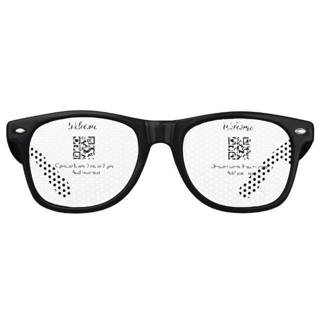 Simple welcome opening welcome barcode QR add name Retro Sunglasses (Front)