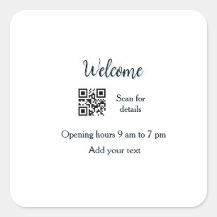 Simple welcome opening welcome barcode QR add name Square Sticker