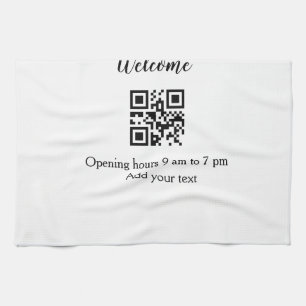 Simple welcome opening welcome barcode QR add name Tea Towel