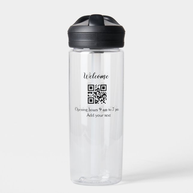 Simple welcome opening welcome barcode QR add name Water Bottle (Front)