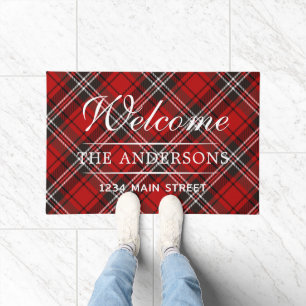 Simple Welcome Plaid Pattern Personalised Family Doormat