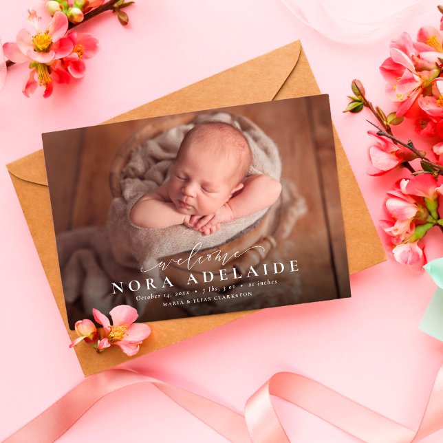 Simple welcome script photo birth announcement (Creator Uploaded)