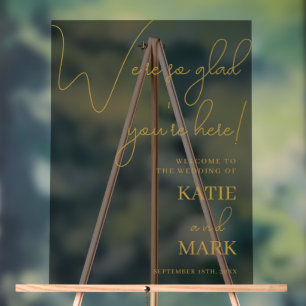 Simple Welcome To Our Wedding Frosted Black & Gold Acrylic Sign