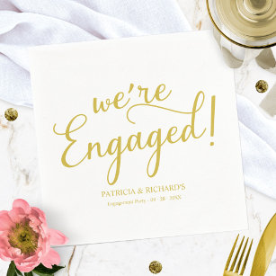 Simple We're Engaged Engagement Party Gold Napkin