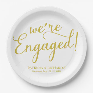 Simple We're Engaged Gold Script Engagement Plates