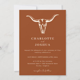 Simple Western BohCow Skull All in One Wedding  Invitation