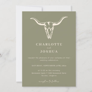 Simple Western Boho Cow Skull All in One Wedding Invitation