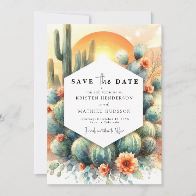 Simple Western Cactus Wedding Save The Date (Front)