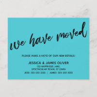 Simple We've Moved Casual Handwriting Turquoise