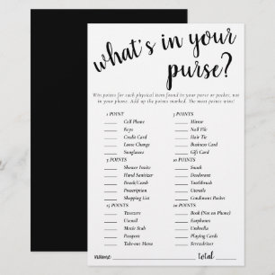 Simple Whats In Your Purse Black White Game Card