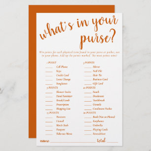 Simple Whats In Your Purse Fall Orange Game Card