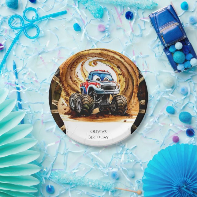 Simple Wheels Monster Truck Birthday Paper Plate (Party)
