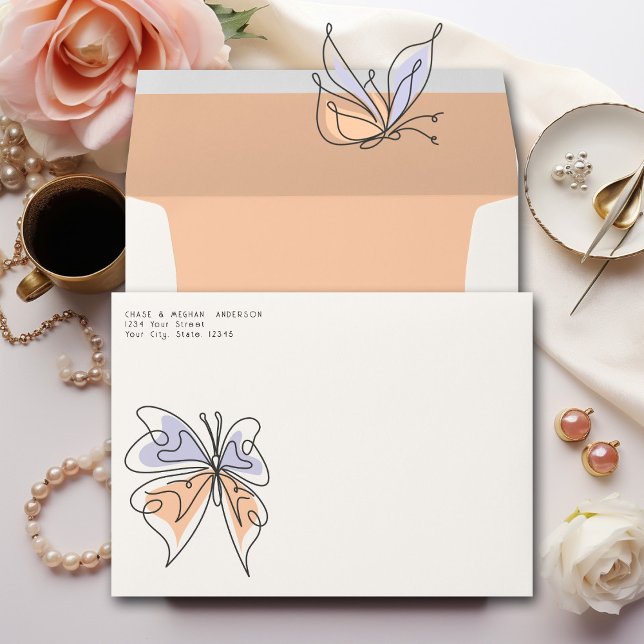 Simple Whimsical Butterfly Coral and Violet Envelope (Creator Uploaded)