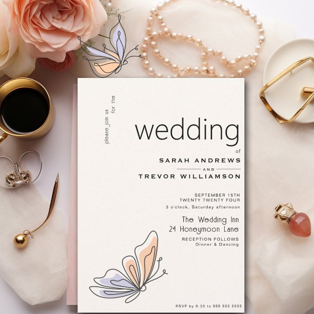 Simple Whimsical Butterfly Coral and Violet Invitation (Creator Uploaded)