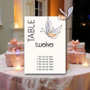 Simple Whimsical Butterfly Coral and Violet Table Number