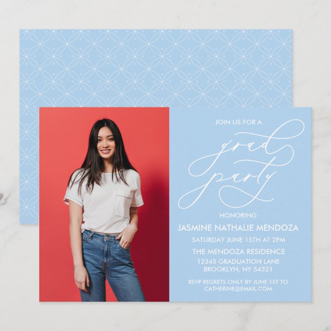 SIMPLE WHIMSICAL CALLIGRAPHY GRADUATION INVITATION (Front/Back)