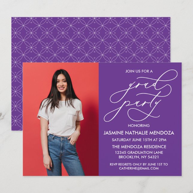 SIMPLE WHIMSICAL CALLIGRAPHY GRADUATION INVITATION (Front/Back)