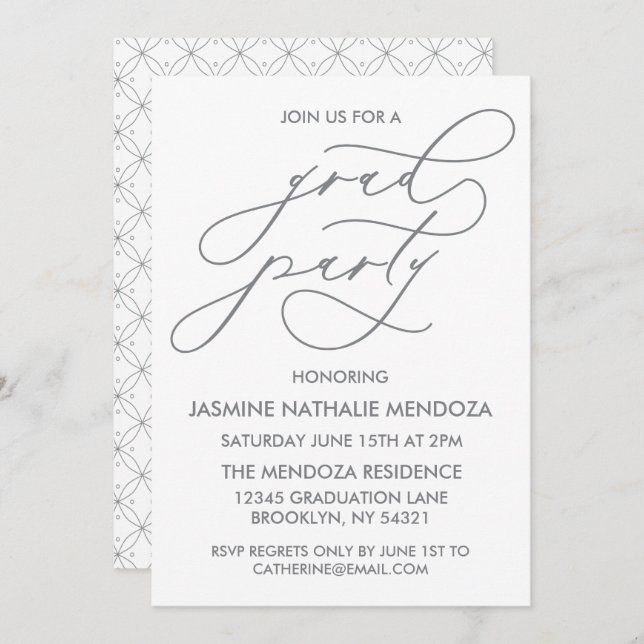 SIMPLE WHIMSICAL CALLIGRAPHY GRADUATION INVITATION (Front/Back)
