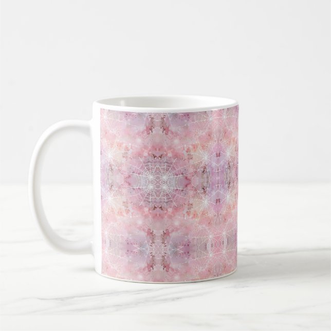 Simple Whimsical Cute Pink Spiderwebs  Coffee Mug (Left)