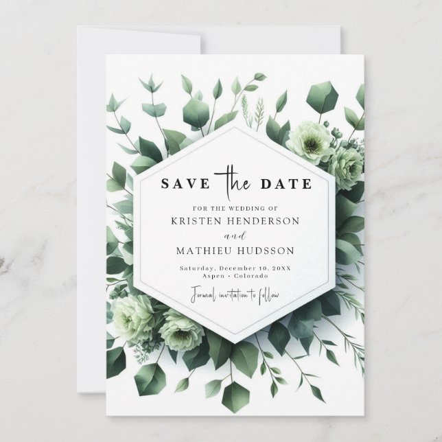Simple Whimsical Eucalyptus Digital Wedding Save The Date (Front)