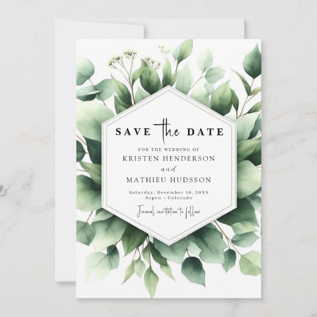 Simple Whimsical Eucalyptus Digital Wedding Save The Date (Front)