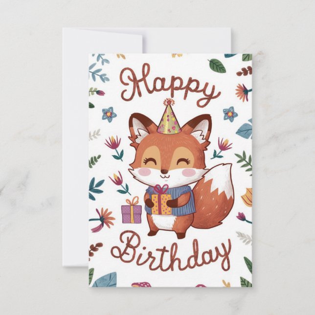 Simple Whimsical Fox Birthday Card (Front)