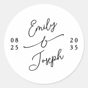 Simple Whimsical Handwritten Monogram Wedding  Classic Round Sticker