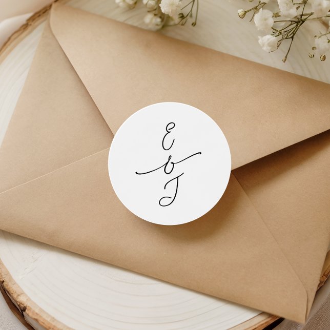 Simple Whimsical Handwritten Monogram Wedding Classic Round Sticker (Creator Uploaded)