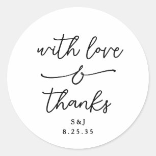 Simple Whimsical Love and Thanks Handwritten Classic Round Sticker
