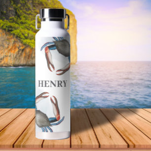 Simple Whimsical Nautical Ocean Blue Crab Water Bottle
