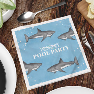 Simple Whimsical Pool Party Sharks Blue Ocean Napkin