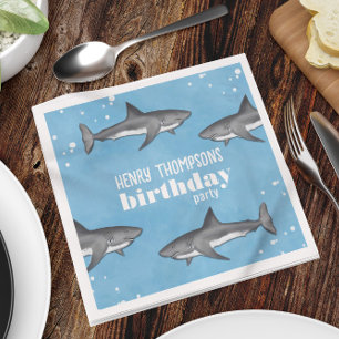 Simple Whimsical Pool Party Sharks Blue Ocean Napkin