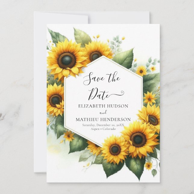 Simple Whimsical Sunflower Wedding Save The Date (Front)