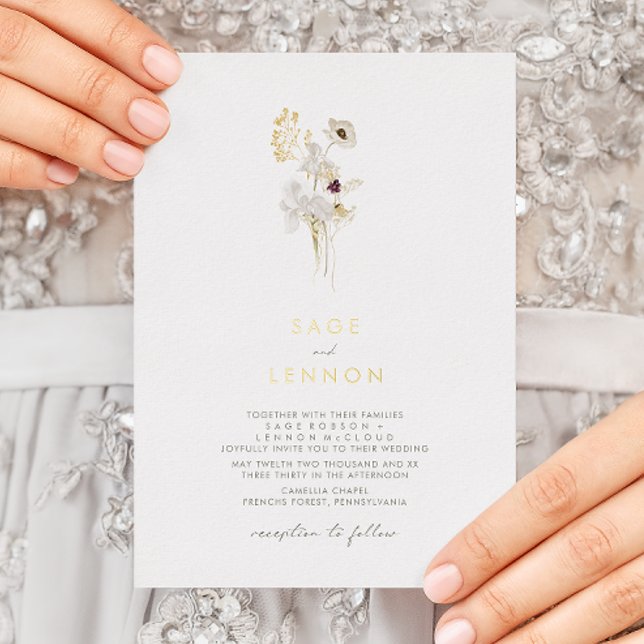 Simple Whimsical Wildflower | Gold Foil Invitation (Creator Uploaded)