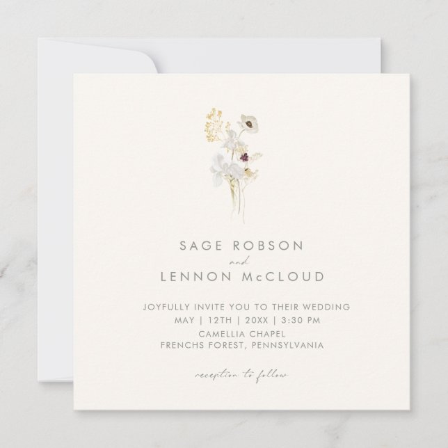 Simple Whimsical Wildflower | Ivory Square Invitation (Front)
