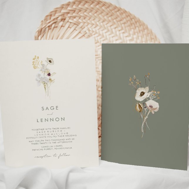 Simple Whimsical Wildflower | Ivory Wedding Invitation (Creator Uploaded)