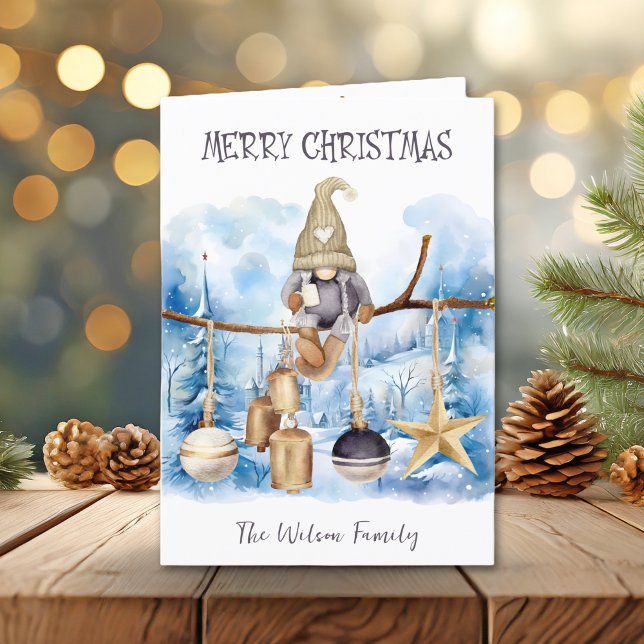 Simple Whimsical Winter Lady Gnome Merry Christmas Holiday Card (Creator Uploaded)