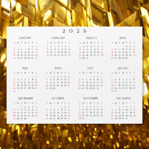 Simple White 2026 Yearly Full Year Calendar Magnet