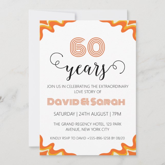 simple white 60th wedding anniversary invitations (Front)