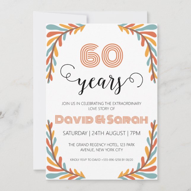simple white 60th wedding anniversary invitations (Front)