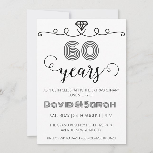 simple white 60th wedding anniversary invitations (Front)