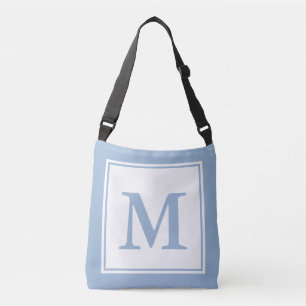 Simple White and Baby Blue Monogram Template Crossbody Bag