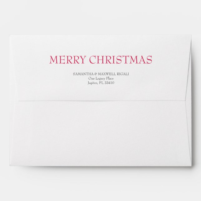 Simple White and Berry Red 5x7 Return Address Envelope (Back (Top Flap))