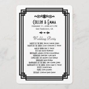 Simple White and Black Art Deco Wedding Programs Programme
